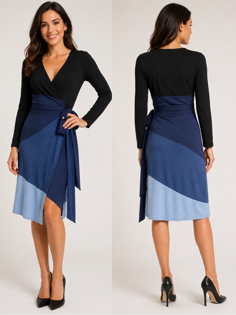 Diane VonFurstenberg  Wrap Dress Navy, Black, Blue Plunging V-Neck Stunning Sz 2